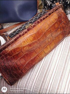 DKNY Brown Croc-Embossed Leather Clutch